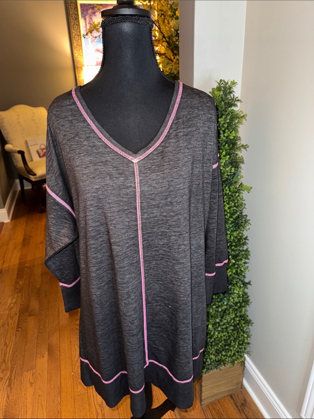 LS Active Black Tunic with Pink Topstitching